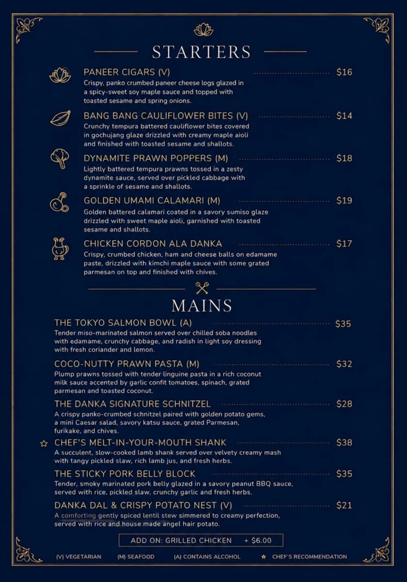Menu, Danka Cafe & Lounge