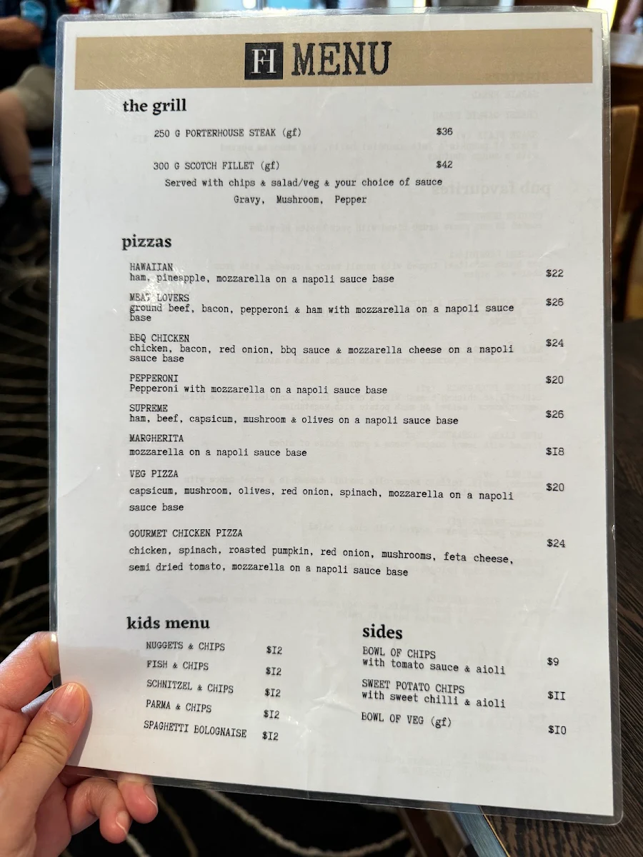 Menu, Federal Hotel