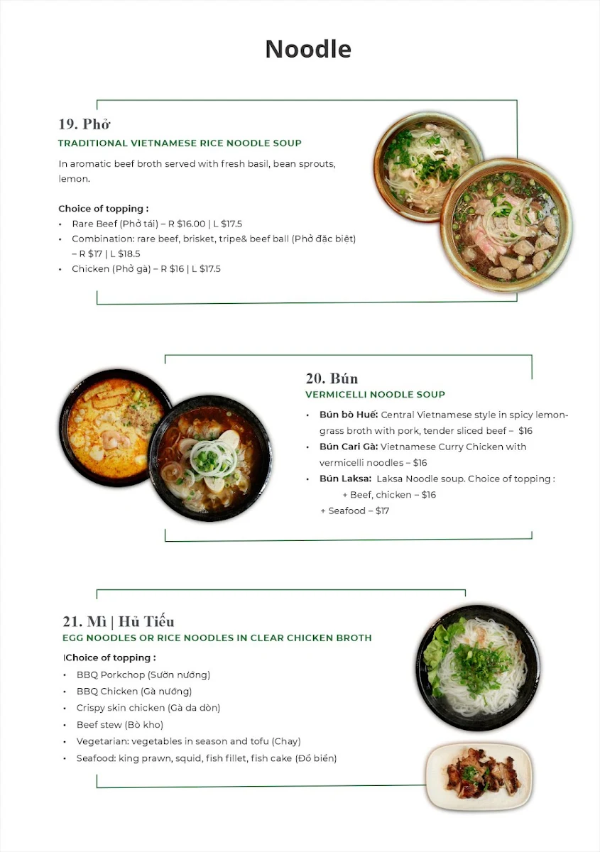 Menu, Thanh Binh Asian Fusion
