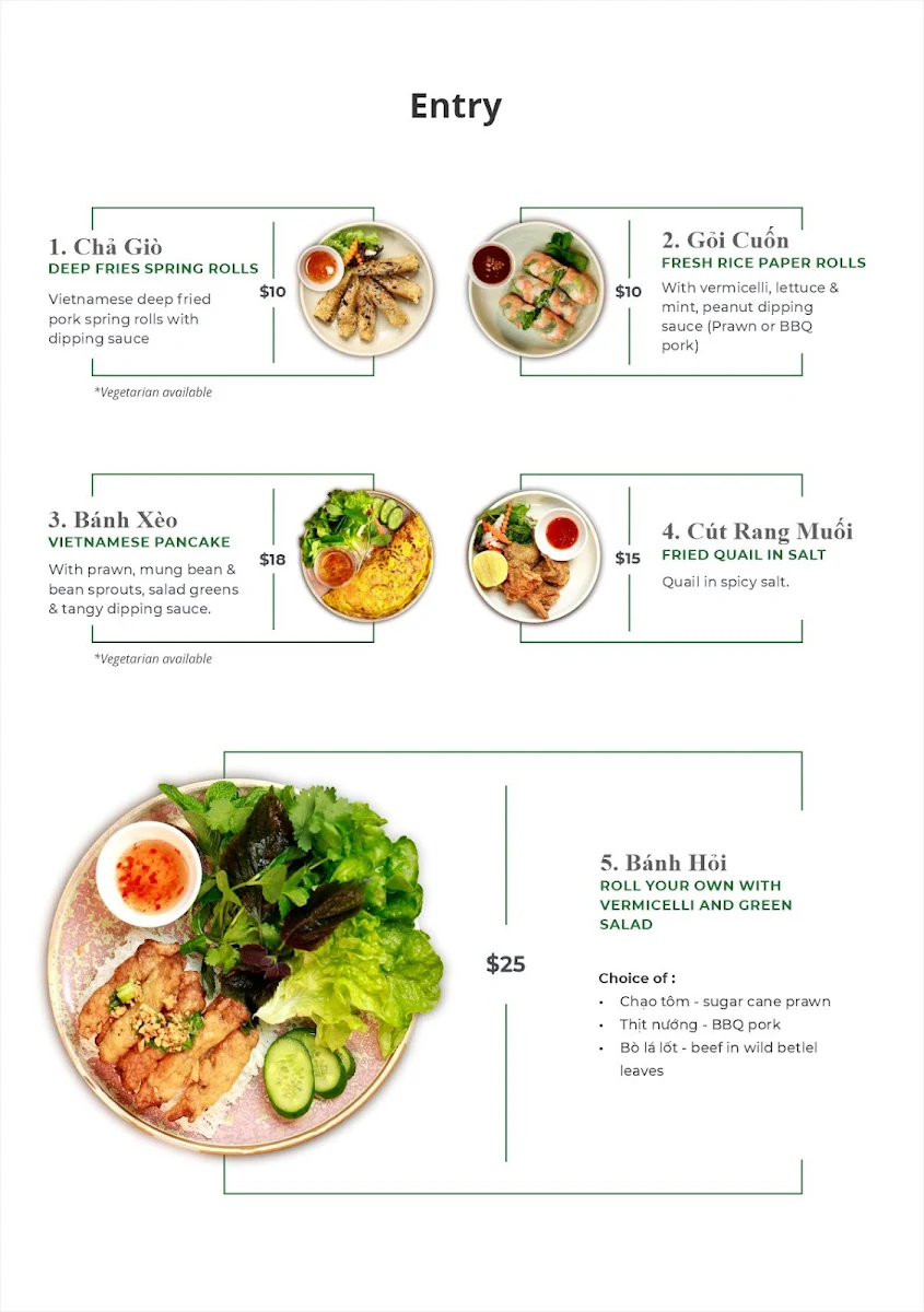 Menu, Thanh Binh Asian Fusion