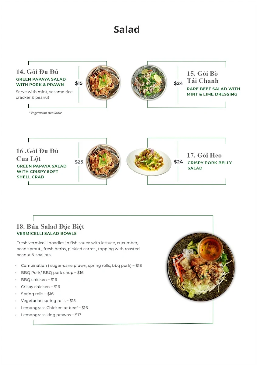 Menu, Thanh Binh Asian Fusion