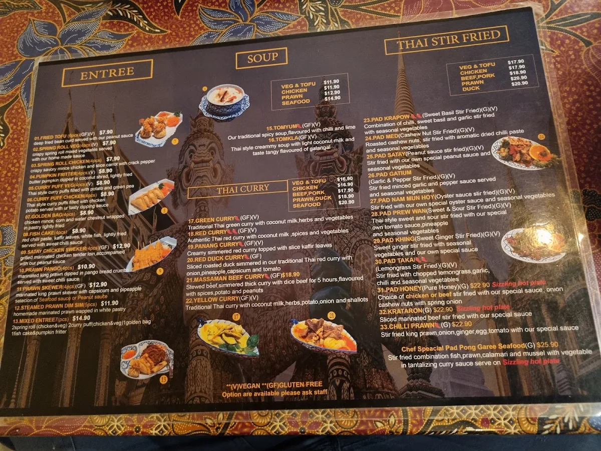 Menu, Thai Chaiyo Restaurant