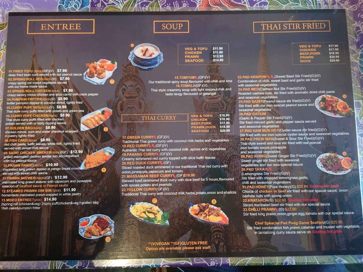Menu, Thai Chaiyo Restaurant