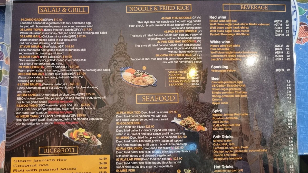 Menu, Thai Chaiyo Restaurant