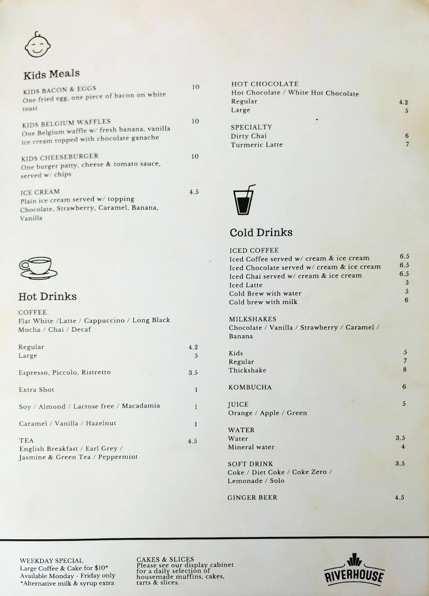 Menu, Riverhouse Cafe