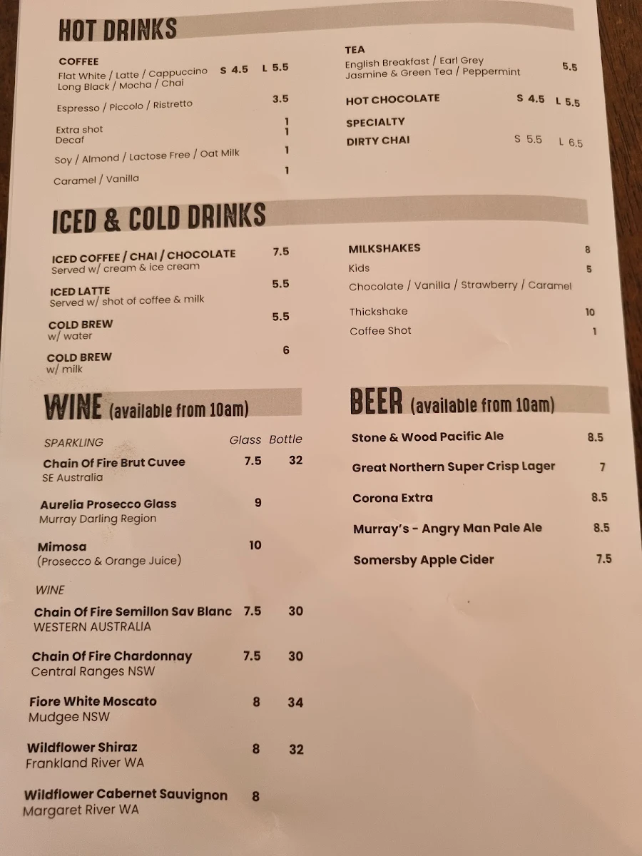 Menu, Riverhouse Cafe