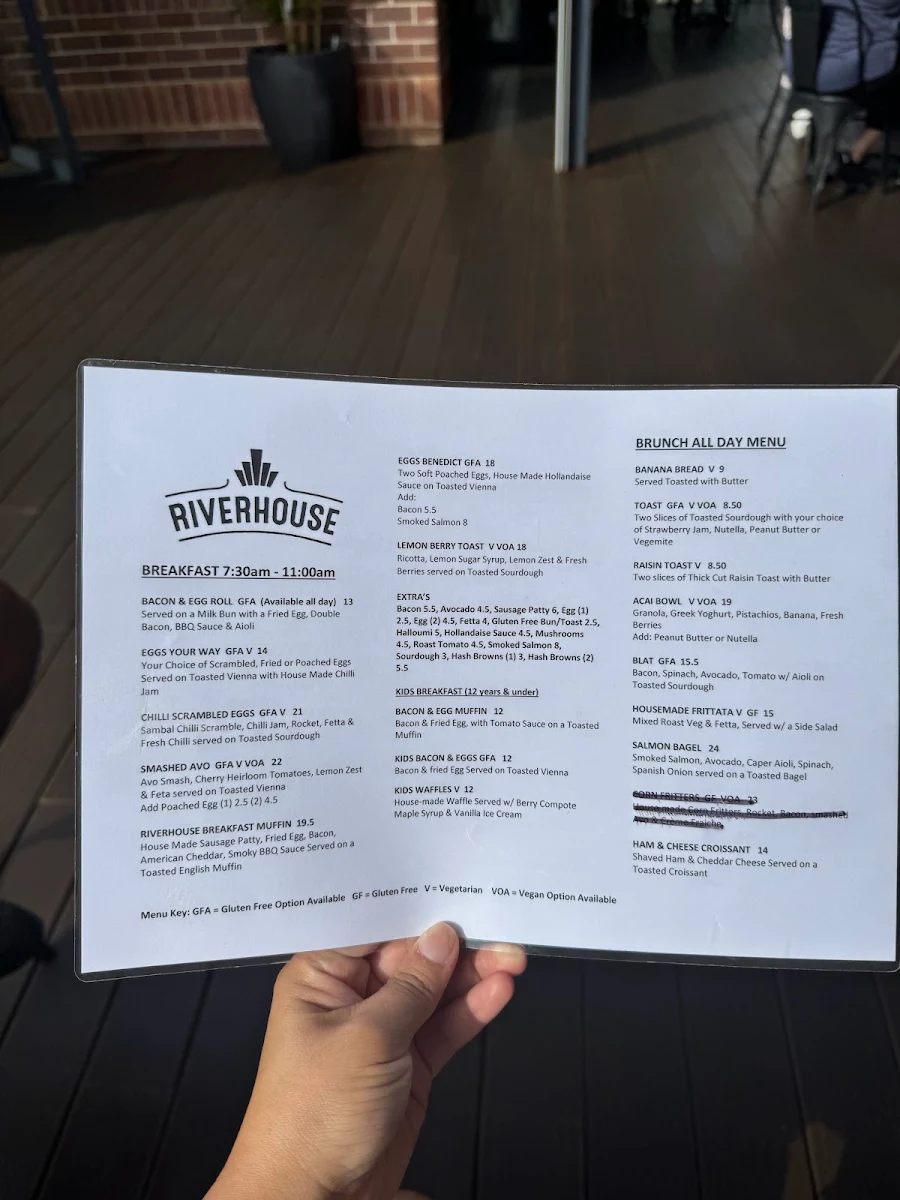 Menu, Riverhouse Cafe
