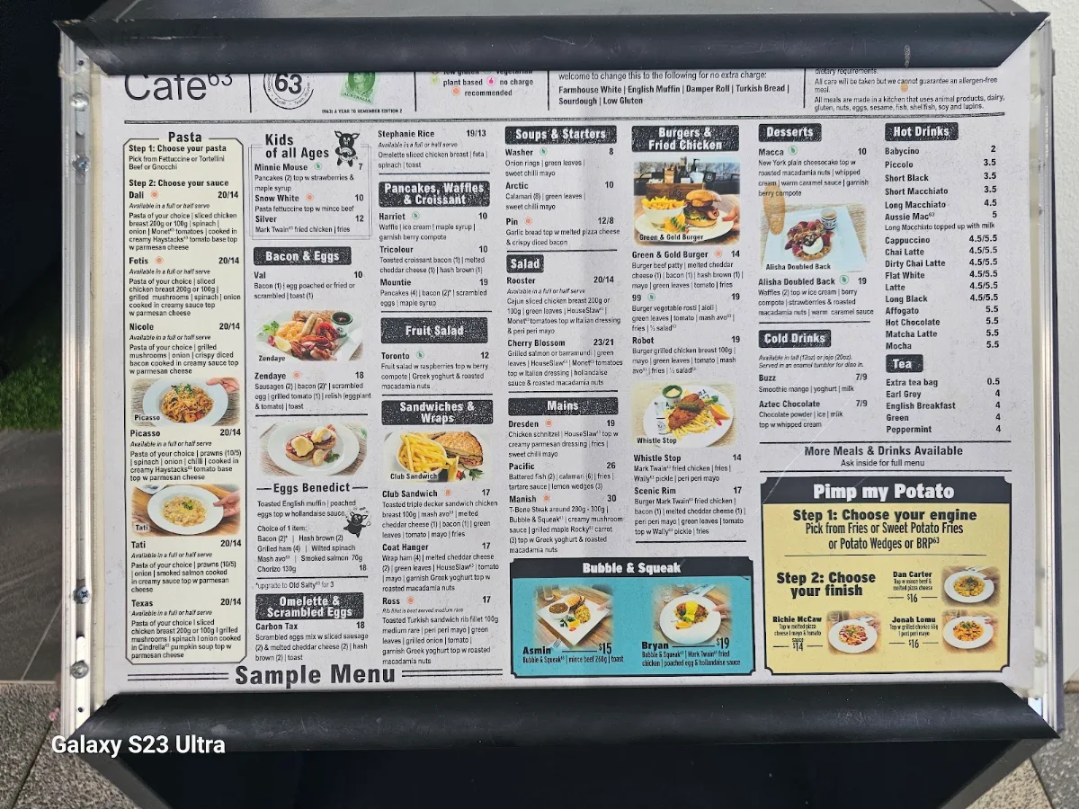 Menu, Cafe 63 Loganholme