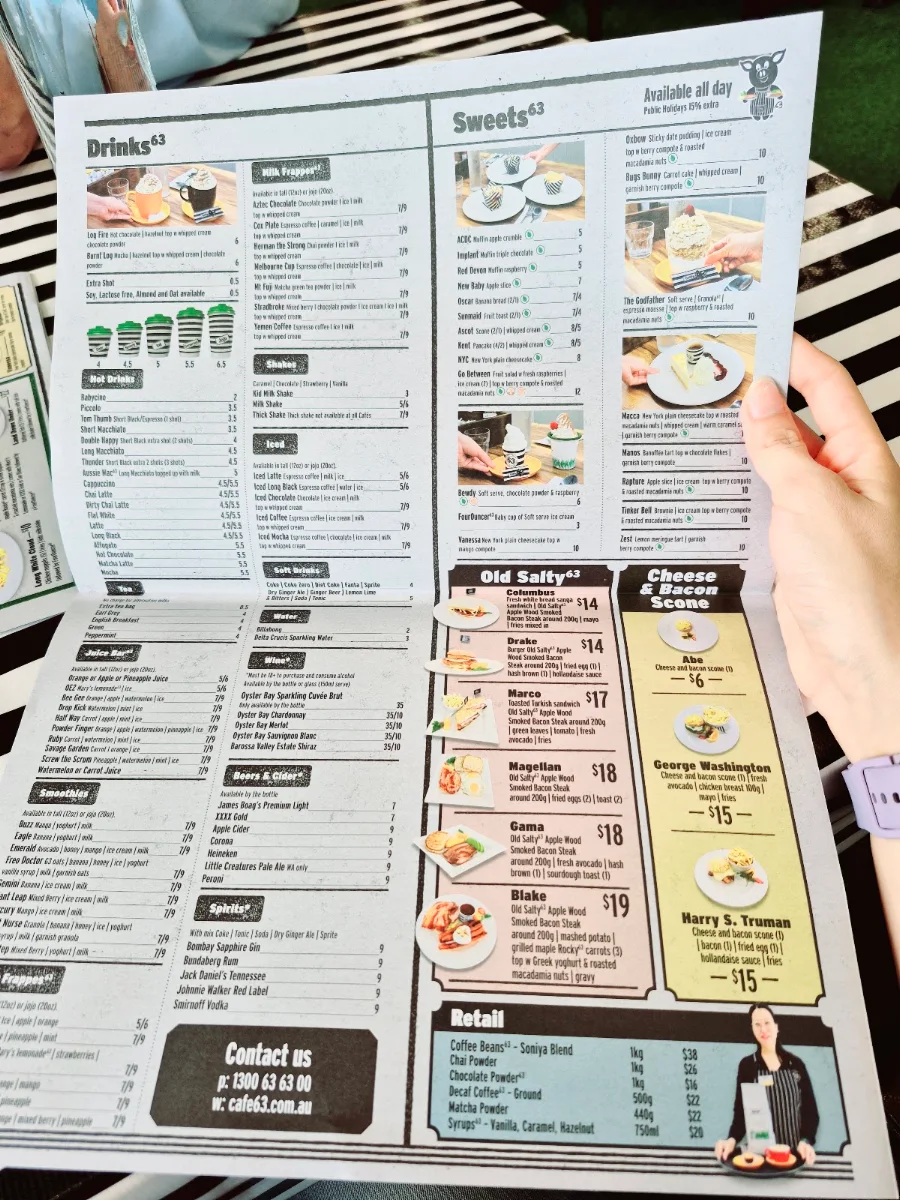 Menu, Cafe 63 Loganholme