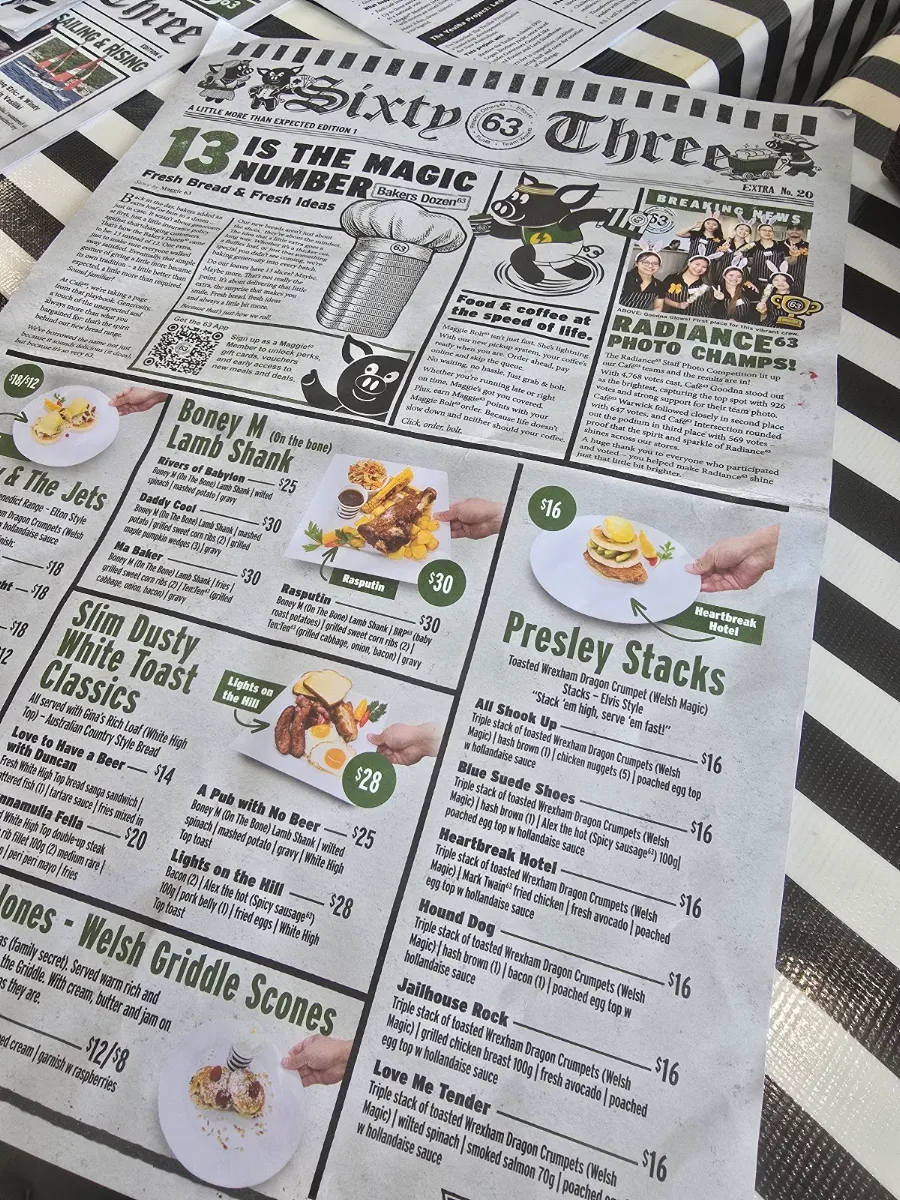 Menu, Cafe 63 Loganholme