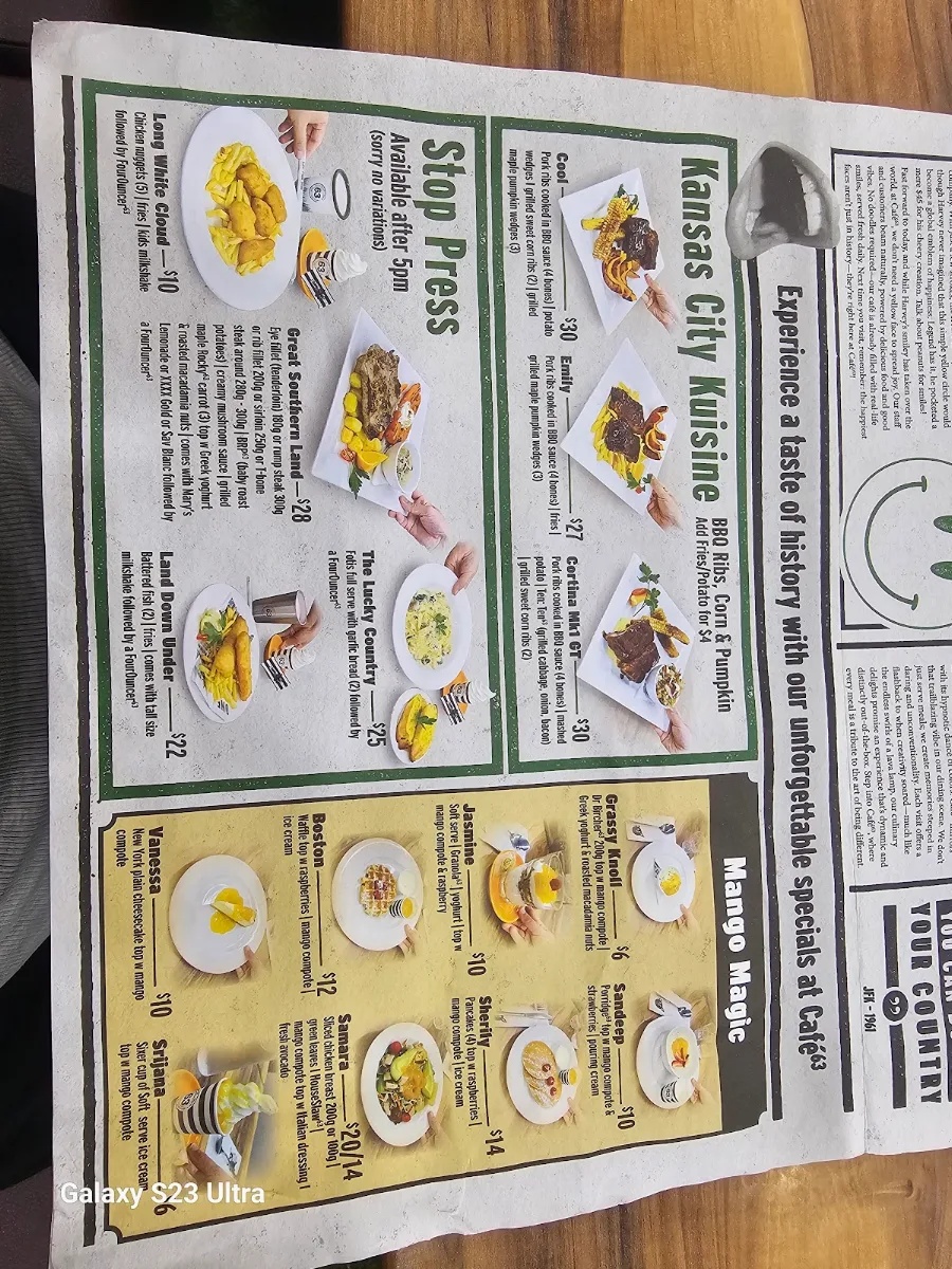 Menu, Cafe 63 Loganholme
