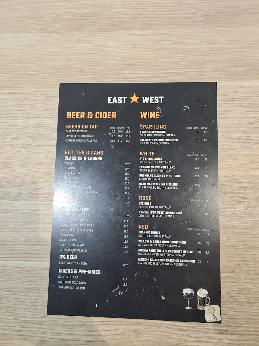 Menu, East x West (Perth)