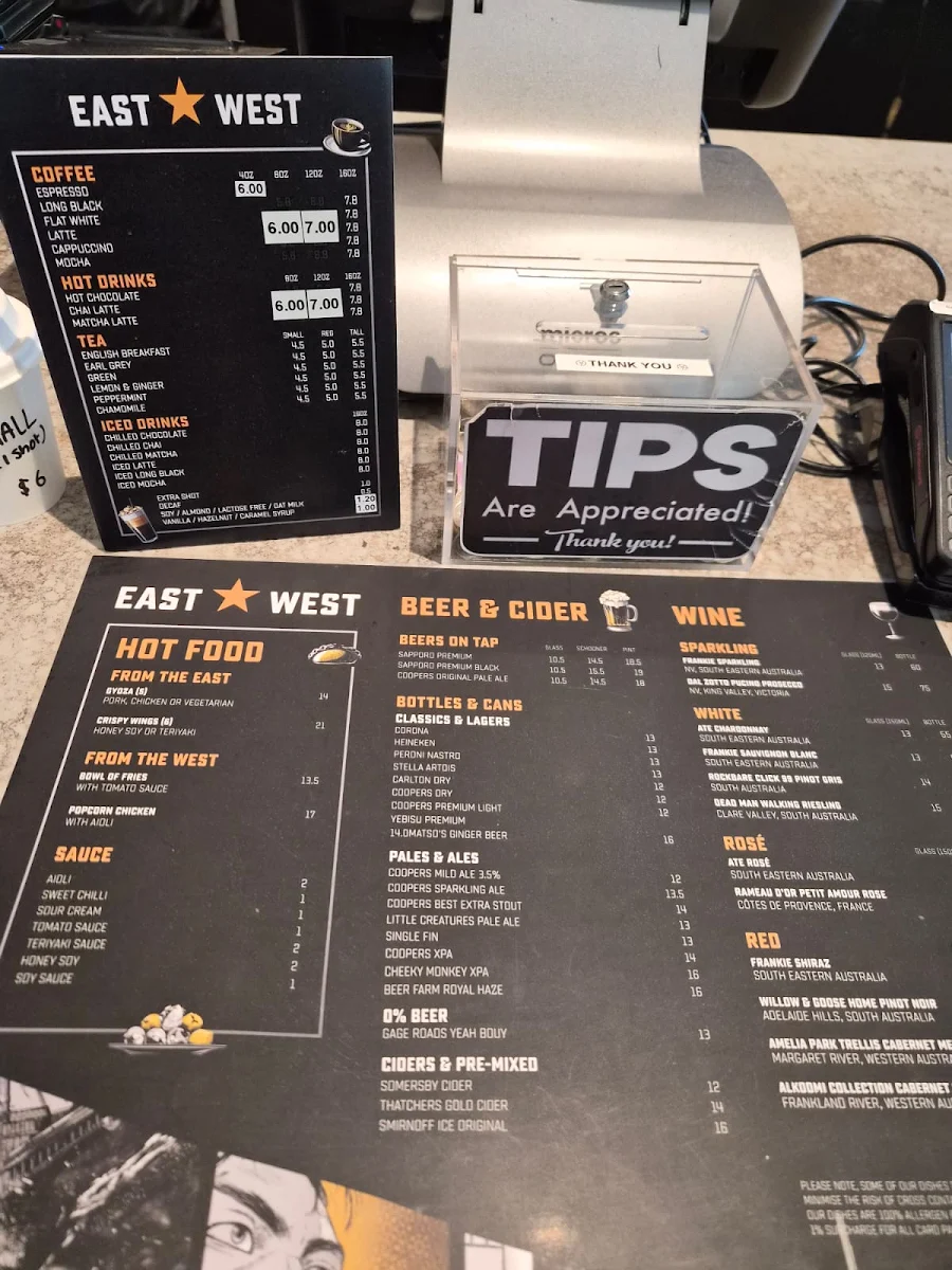 Menu, East x West (Perth)