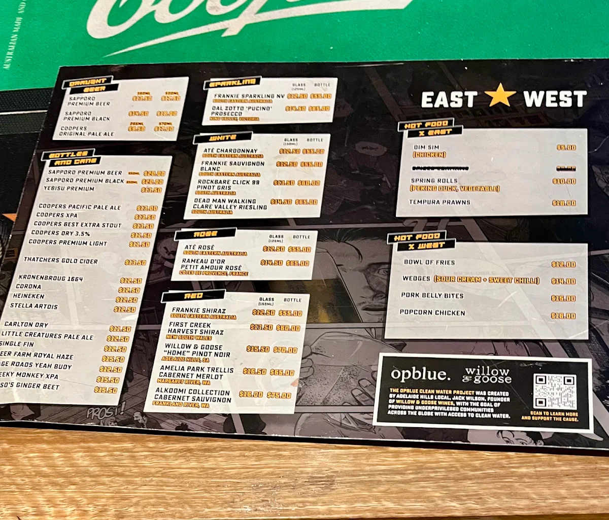 Menu, East x West (Perth)