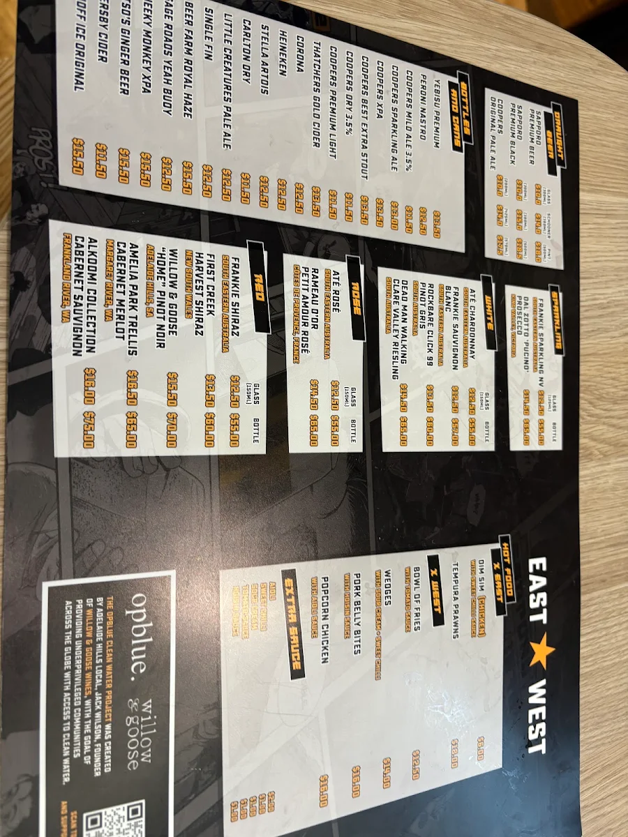 Menu, East x West (Perth)