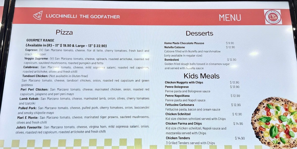 Menu, Godfather's Pizza Chelsea/Lucchinelli-the godfather