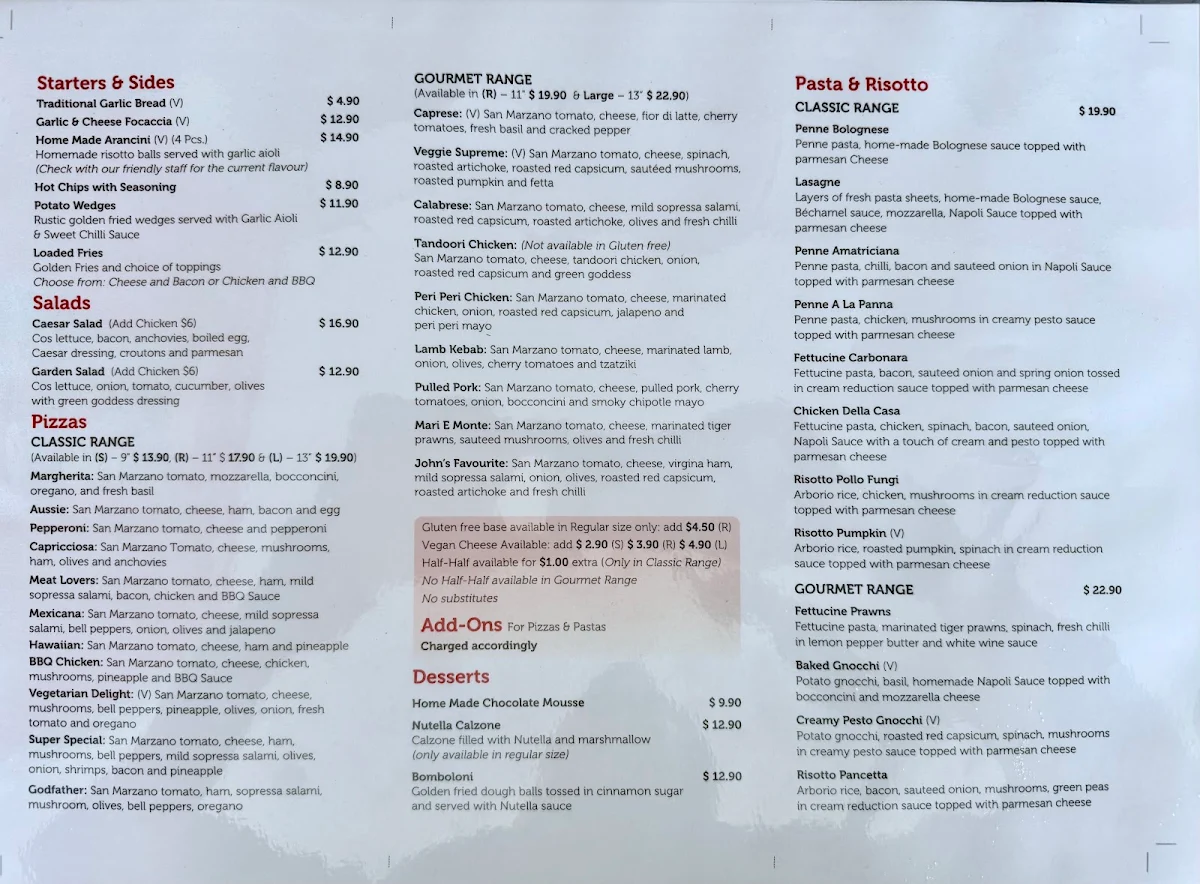 Menu, Godfather's Pizza Chelsea/Lucchinelli-the godfather