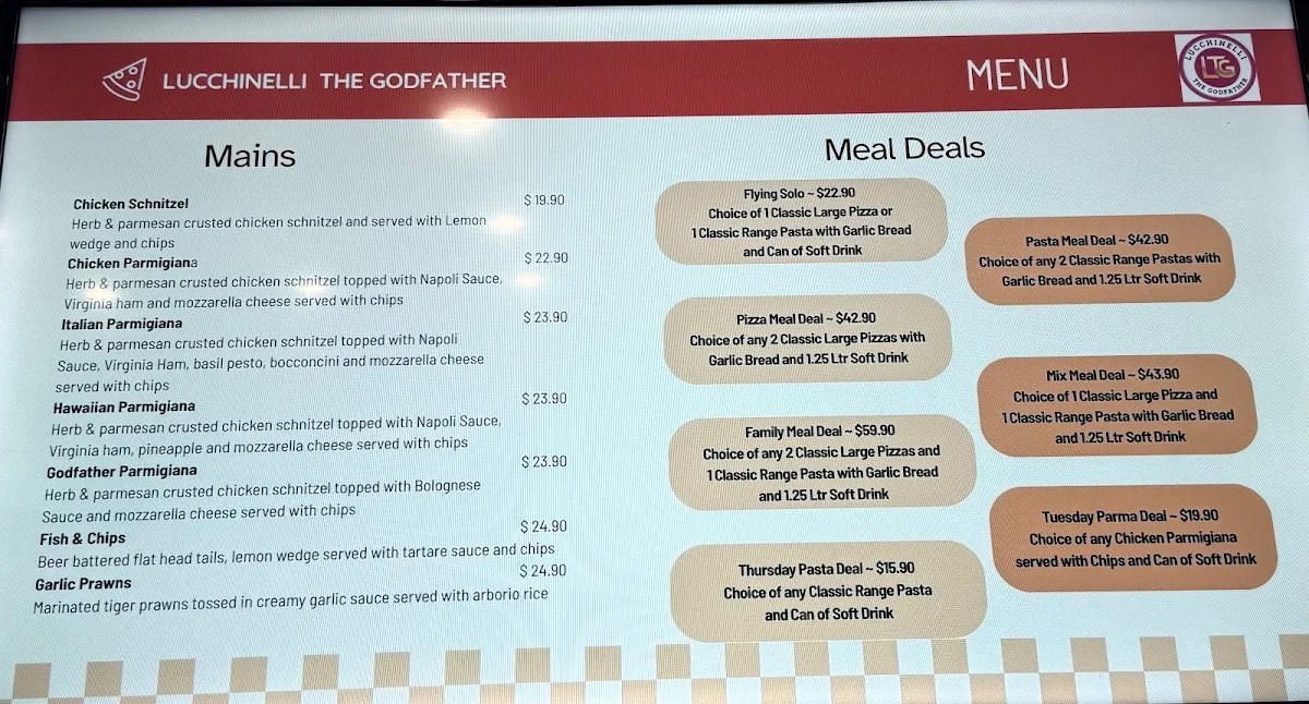 Menu, Godfather's Pizza Chelsea/Lucchinelli-the godfather