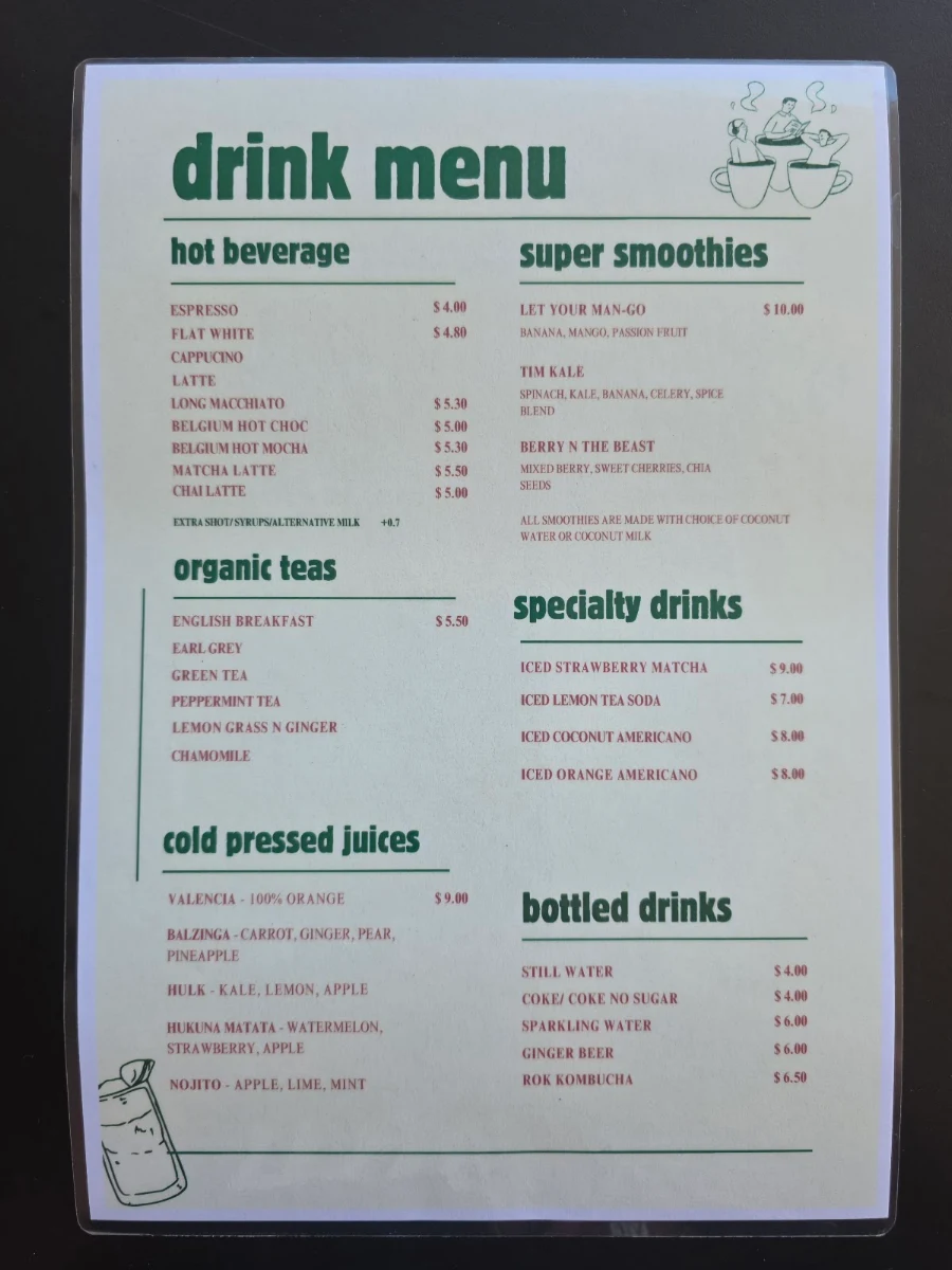 Menu, Sixteen Ounces