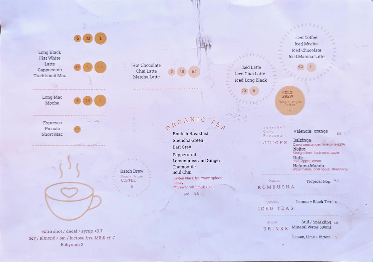 Menu, Sixteen Ounces
