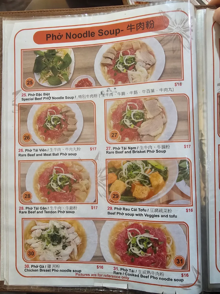 Menu, Oh My Pho Hornsby