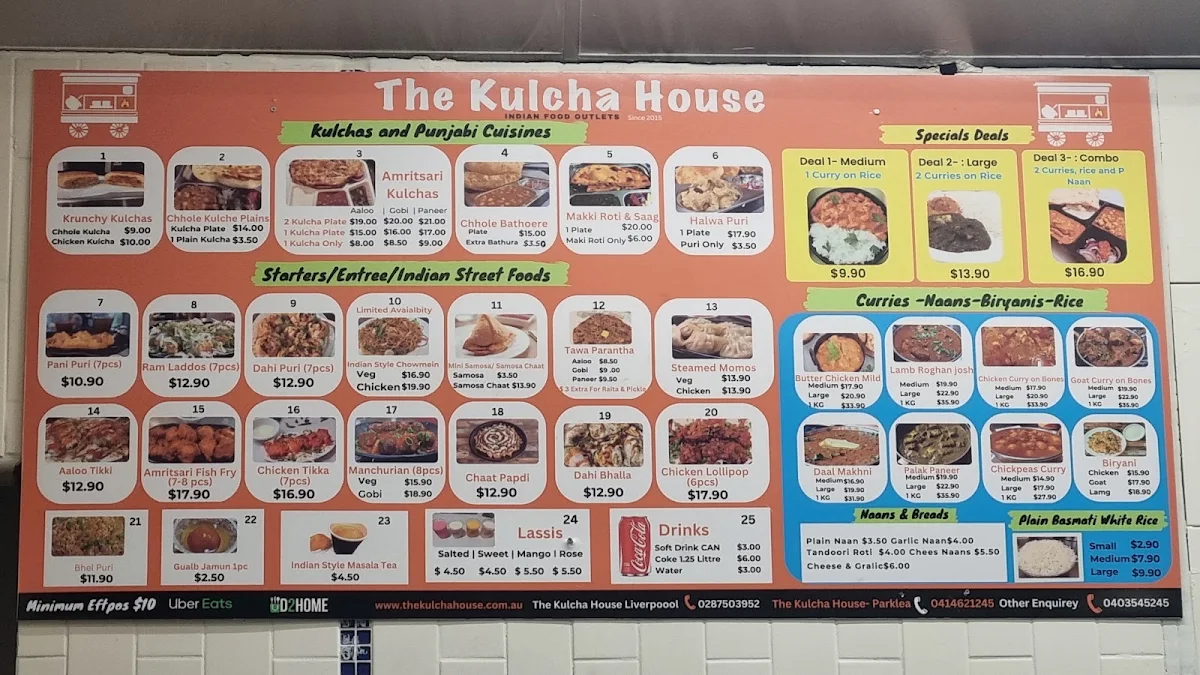 Menu, The Kulcha House- Classic Indian Food-Parklea Markets
