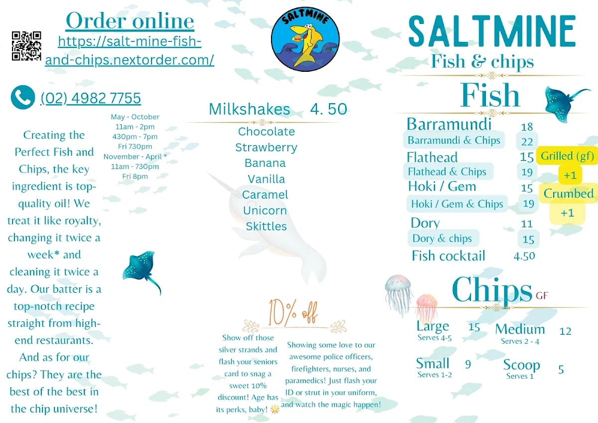 Menu, Salt Mine Fish & Chips