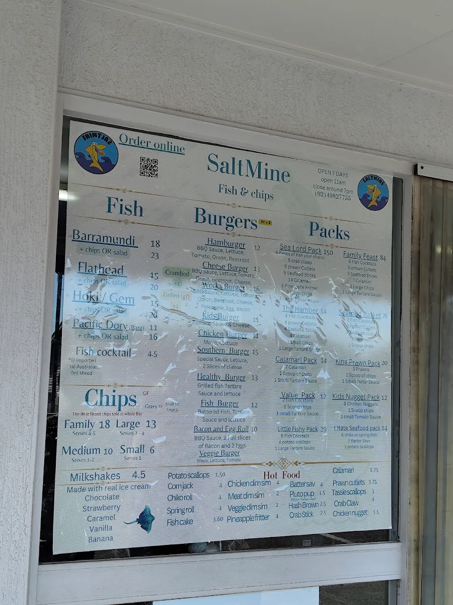 Menu, Salt Mine Fish & Chips