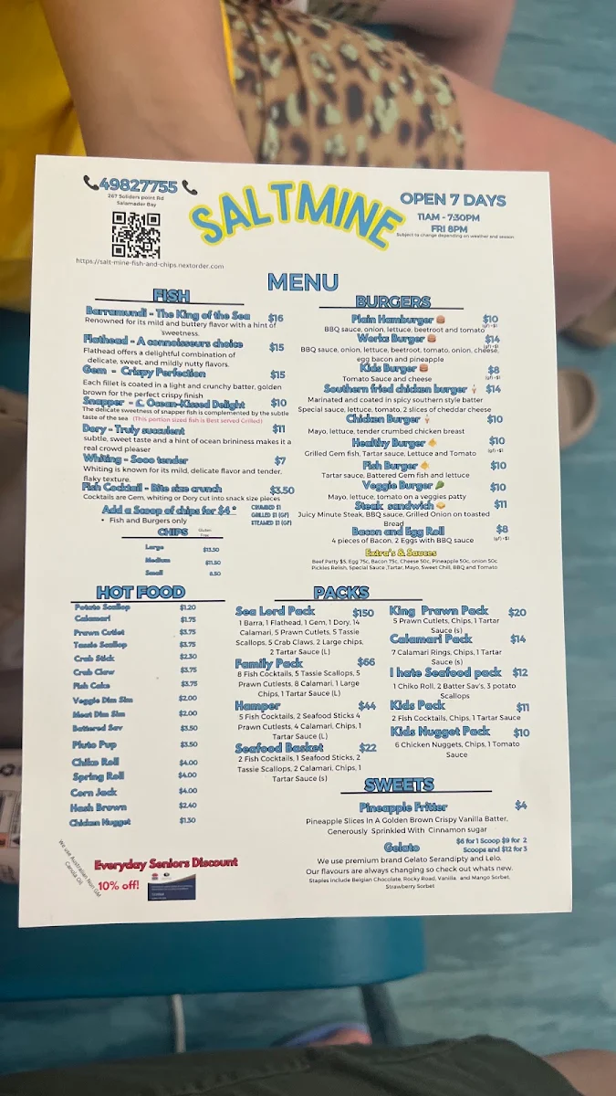 Menu, Salt Mine Fish & Chips