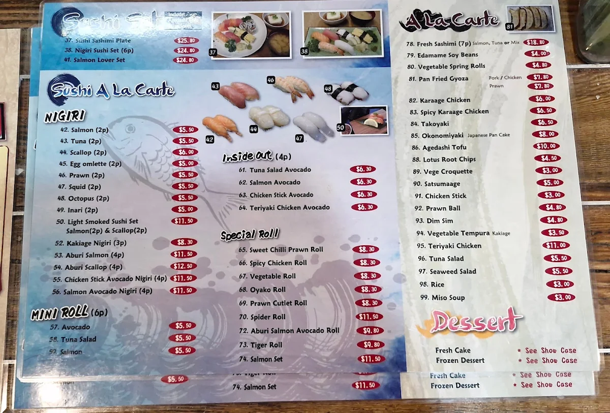 Menu, Tama-ya Japanese Restaurant