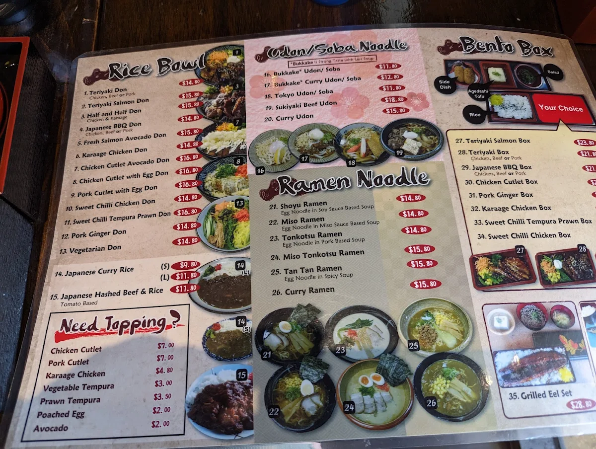 Menu, Tama-ya Japanese Restaurant