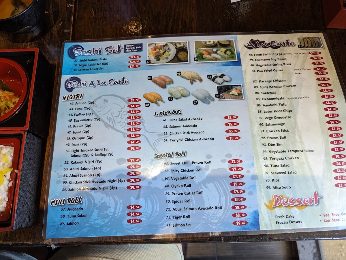 Menu, Tama-ya Japanese Restaurant