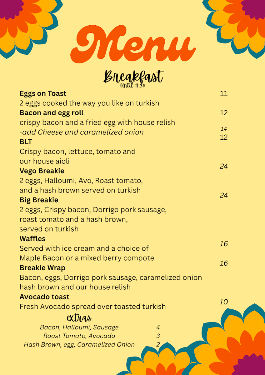 Menu, Tallowood Cafe