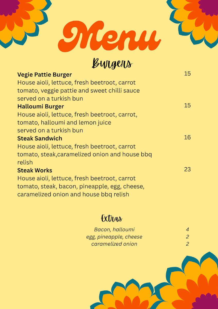 Menu, Tallowood Cafe