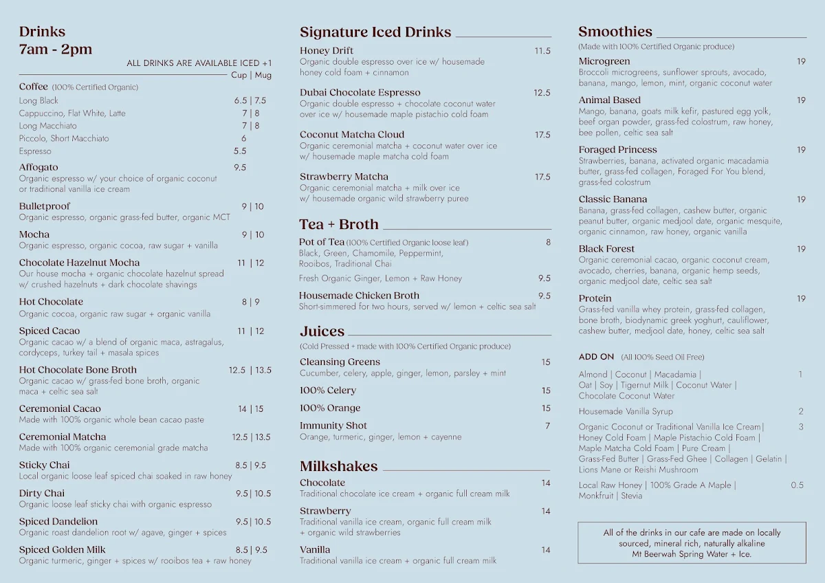 Menu, Grub Organics