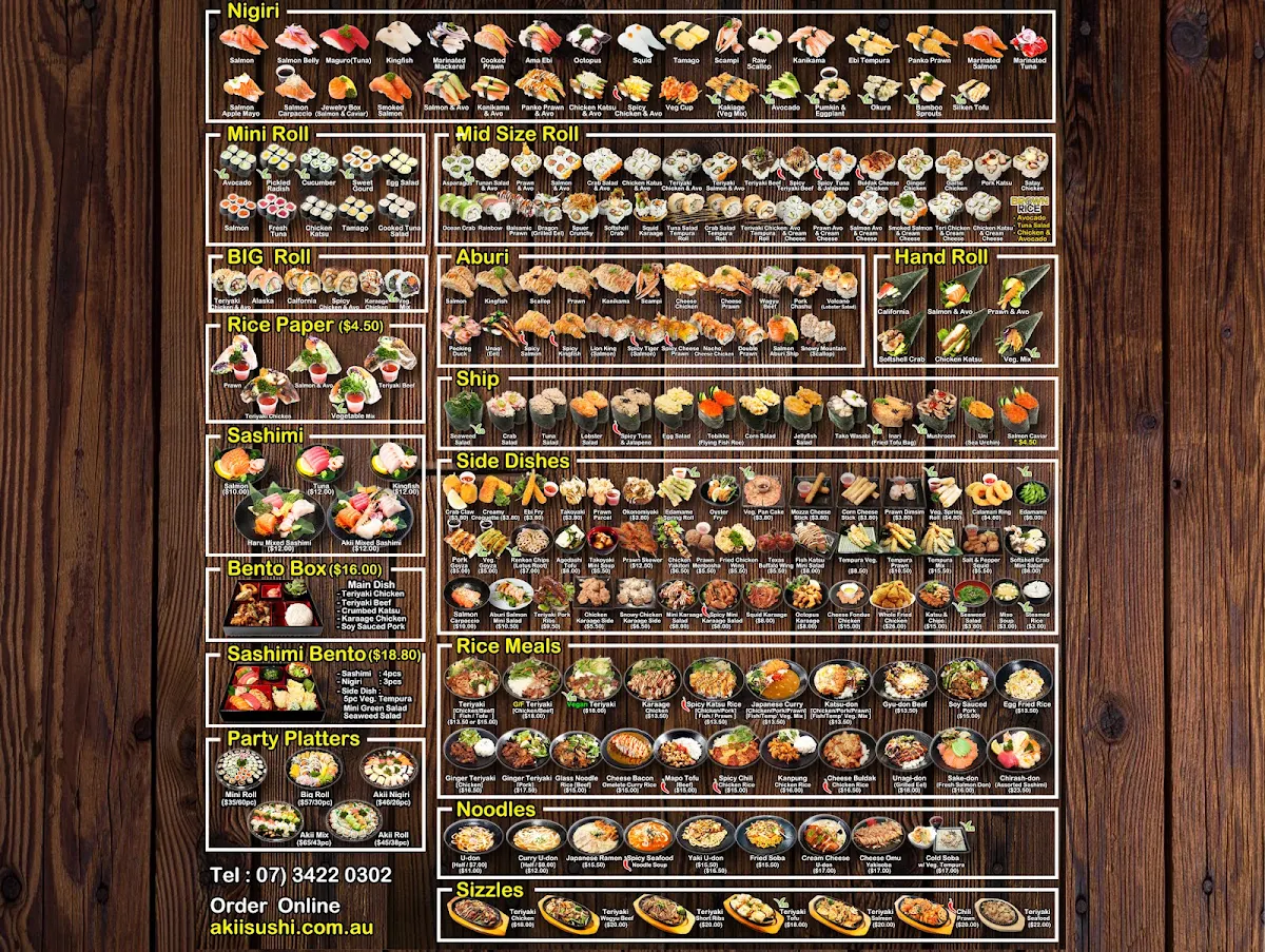 Menu, Akii Sushi