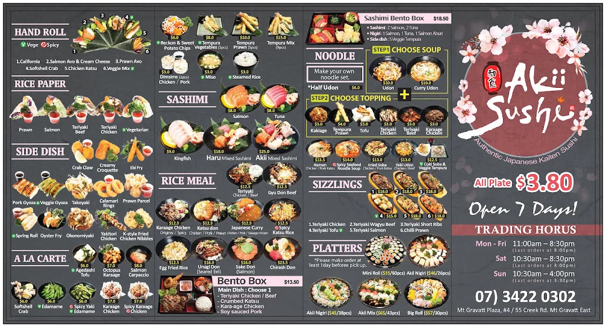 Menu, Akii Sushi