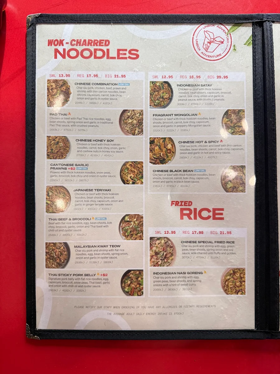 Menu, Noodle Box Gawler