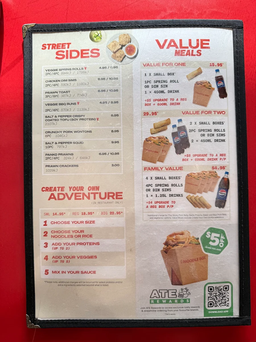 Menu, Noodle Box Gawler
