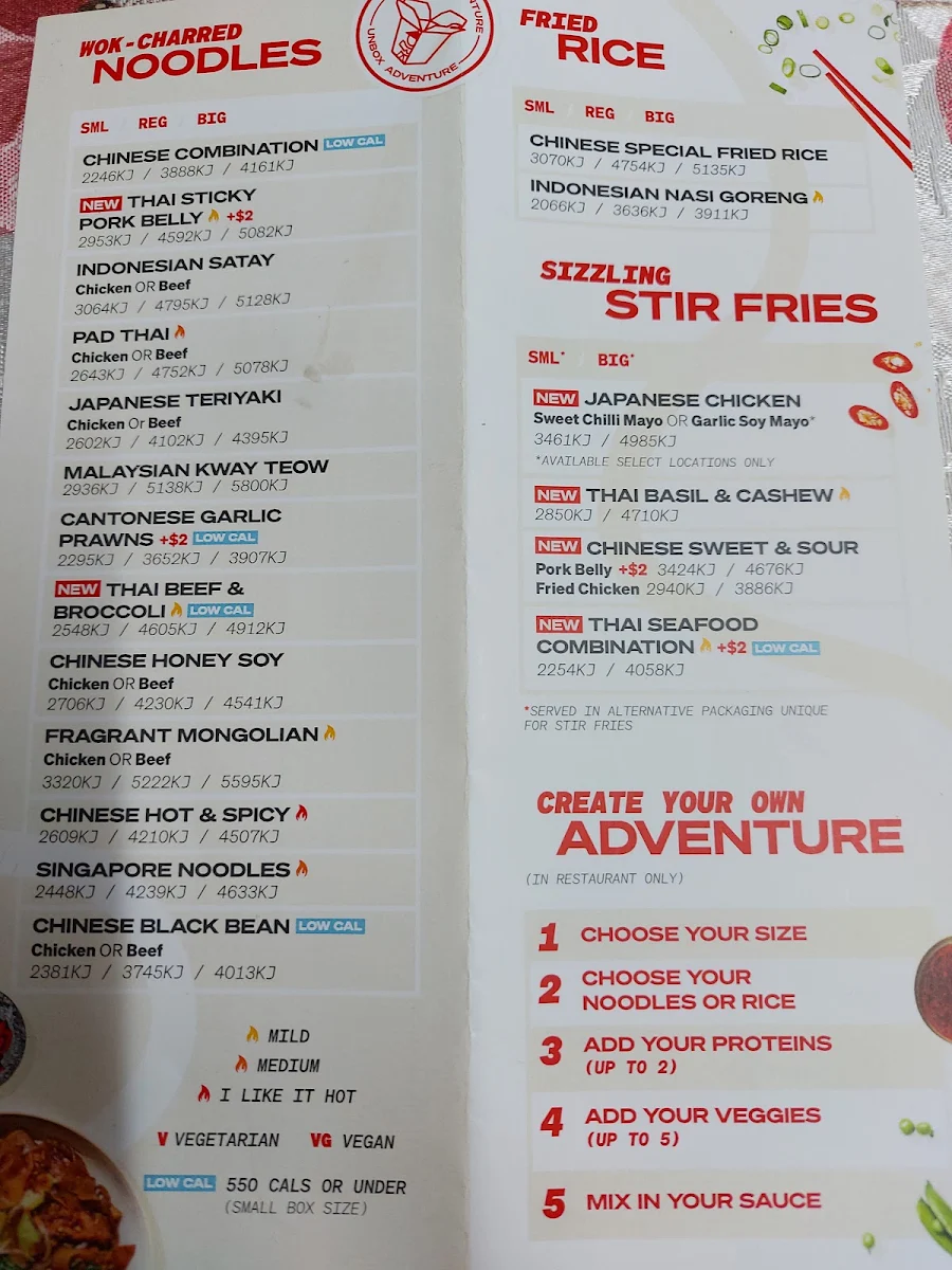 Menu, Noodle Box Gawler