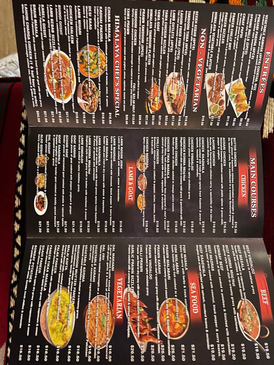 Menu, Himalaya Pakistani & Indian Restaurant Randwick