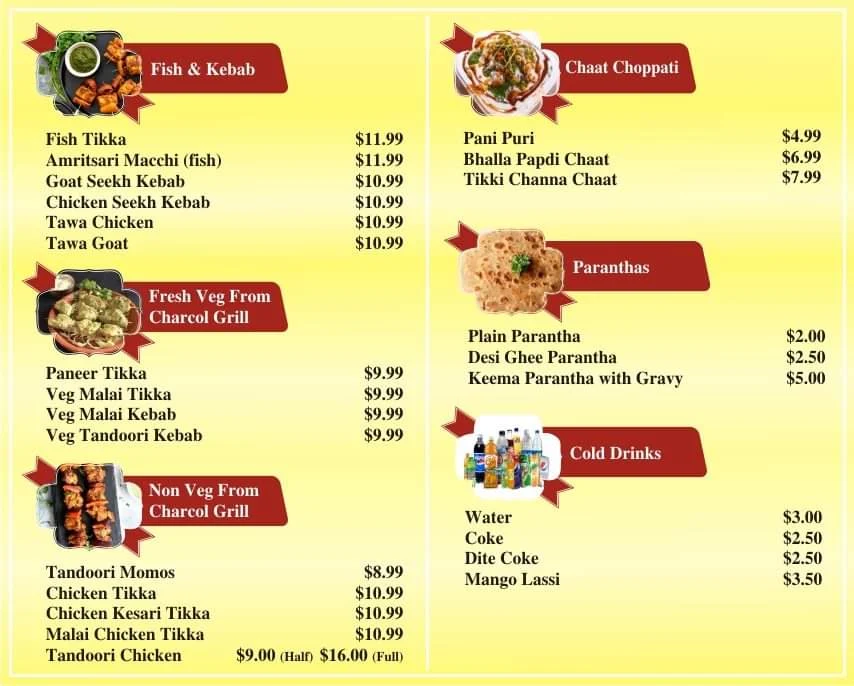 Menu, Tikka Junction