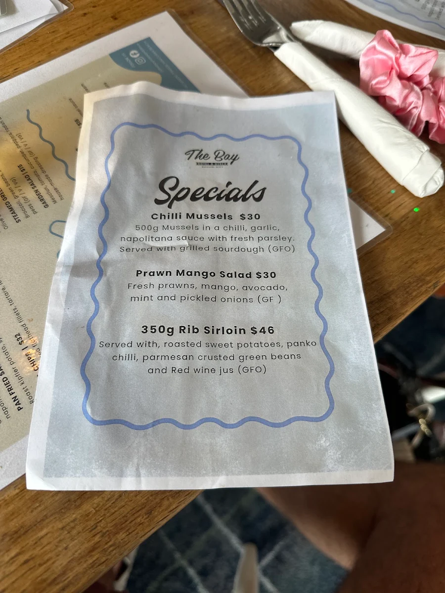 Menu, The Bay Hotel and Diner