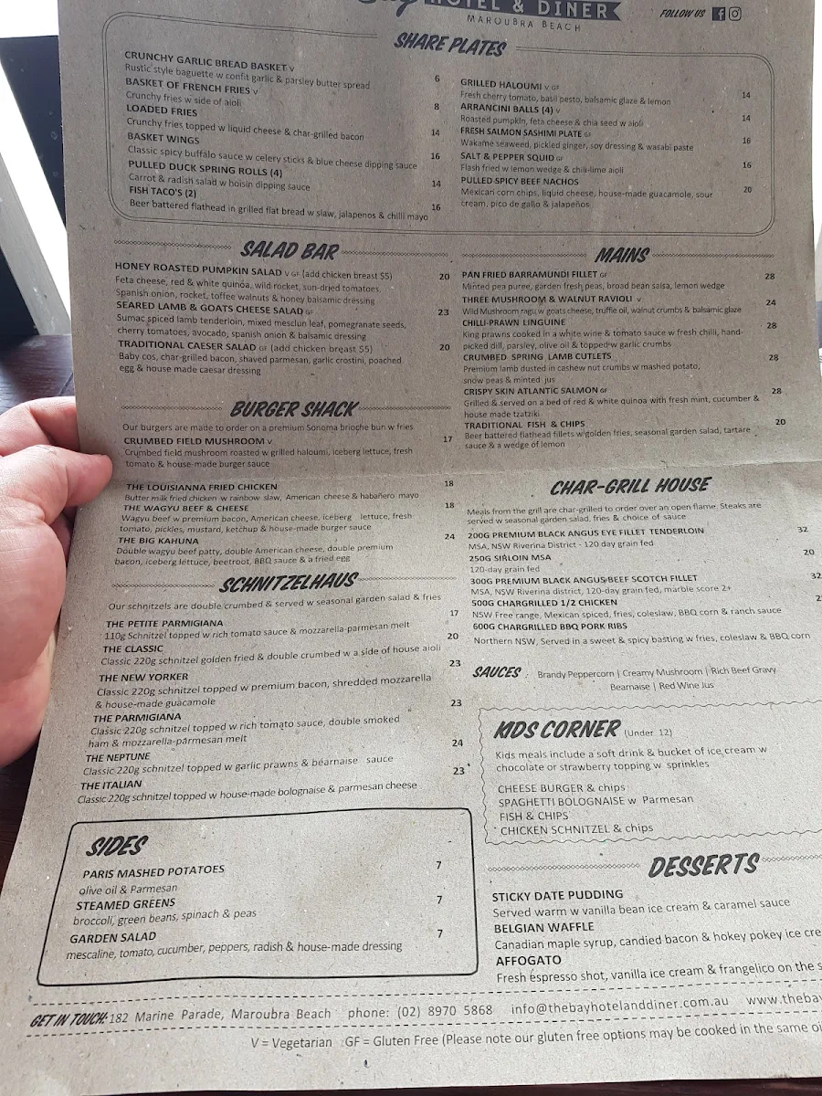 Menu, The Bay Hotel and Diner