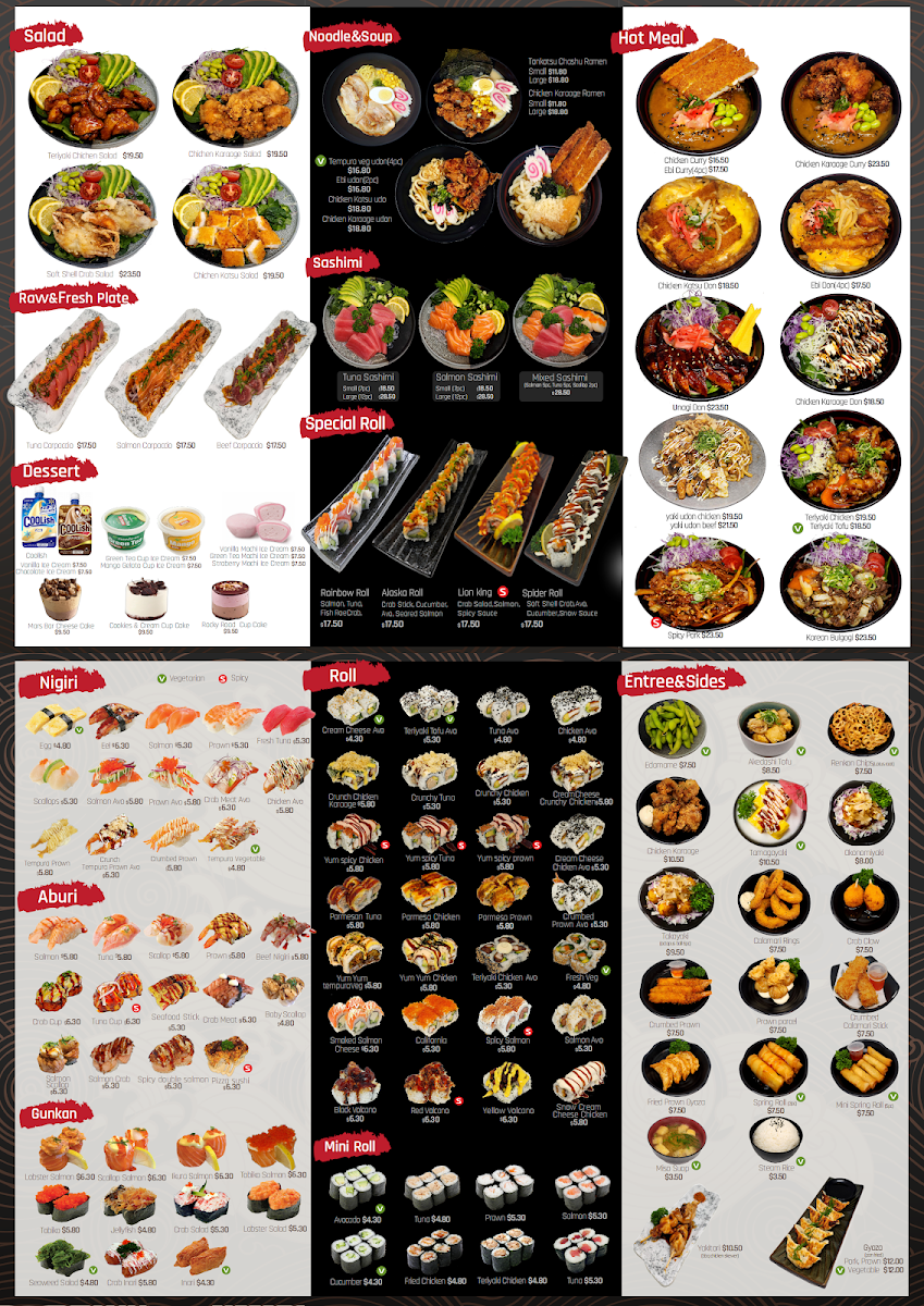 Menu, JJN Sushi Chain