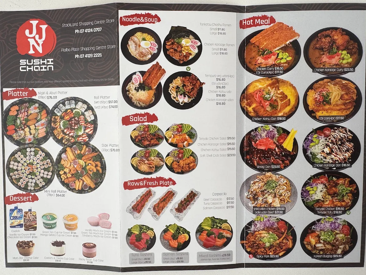 Menu, JJN Sushi Chain