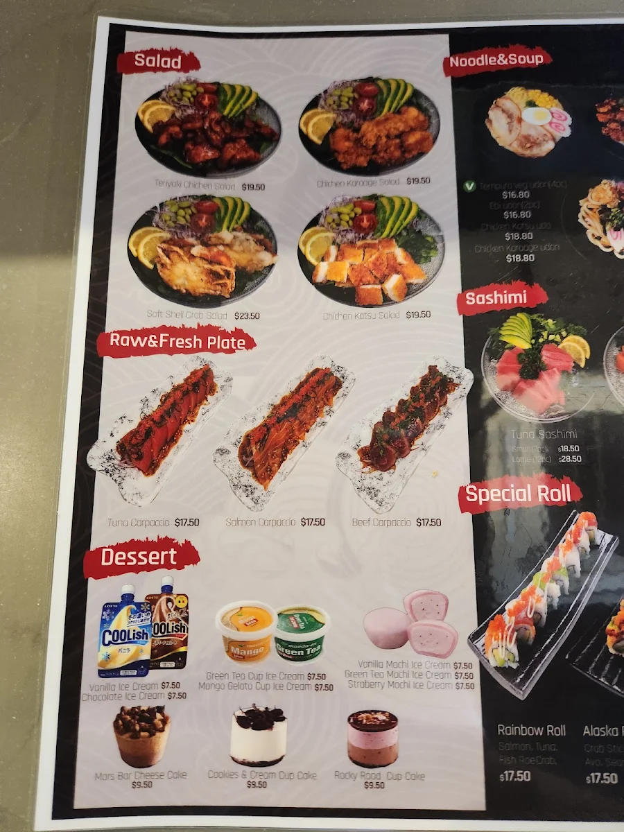 Menu, JJN Sushi Chain