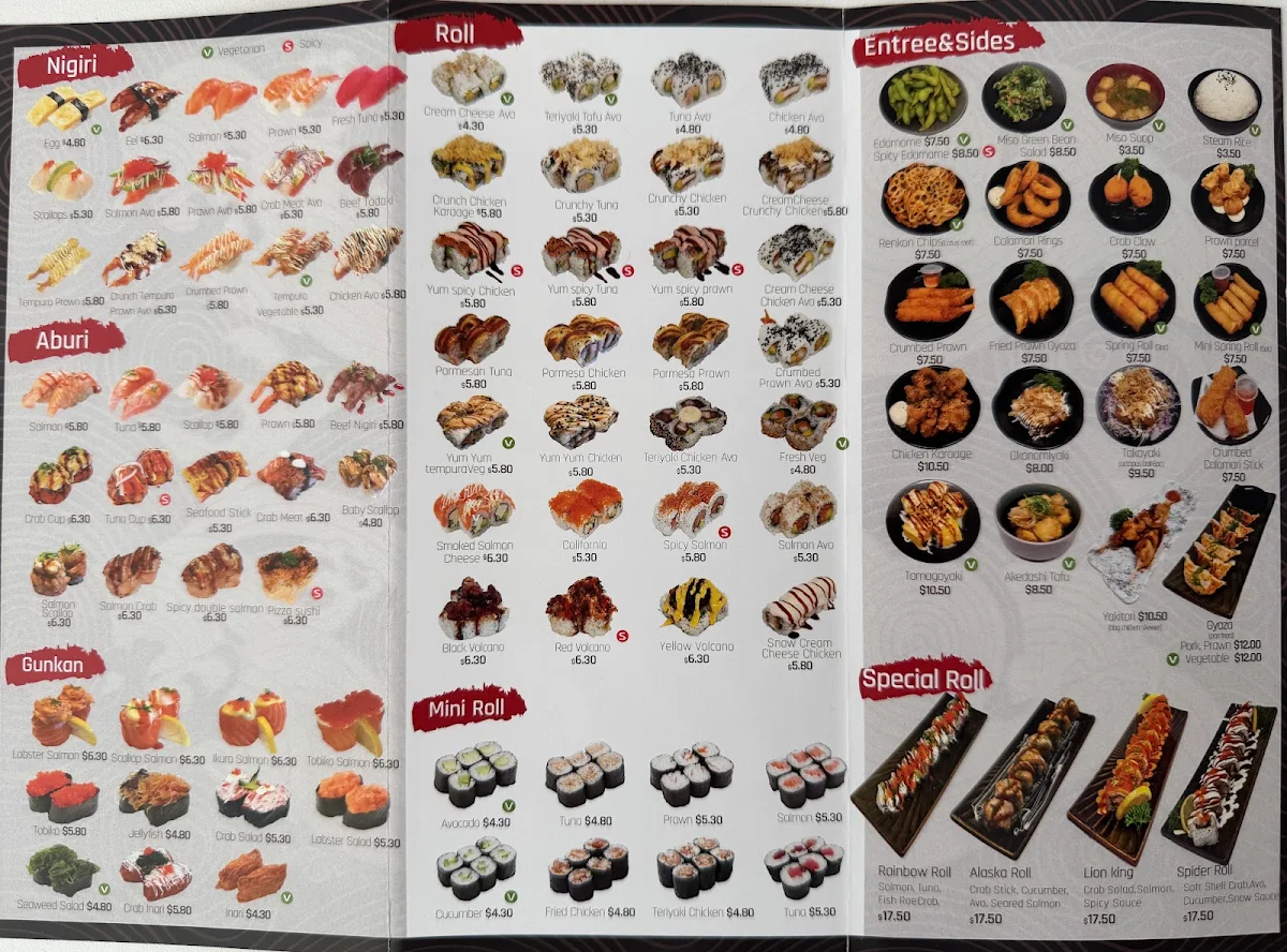 Menu, JJN Sushi Chain