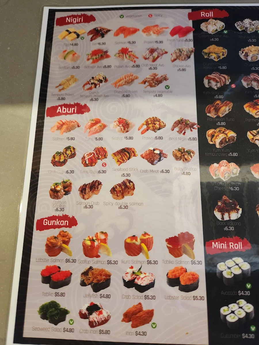 Menu, JJN Sushi Chain