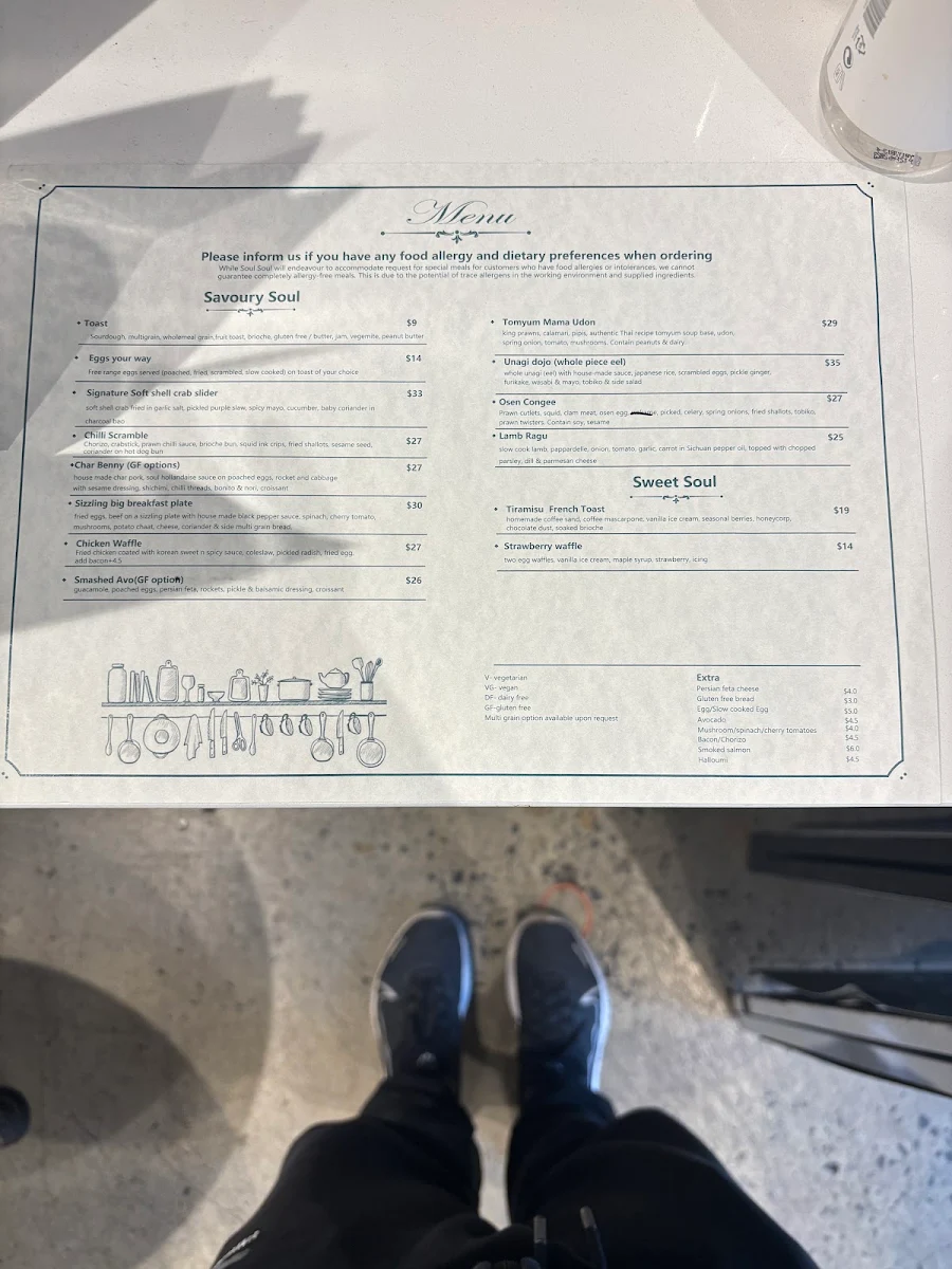 Menu, Soul Soul Cafe